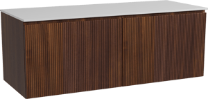Storke Ribs meuble salle de bains suspendu 130 x 52 cm noyer avec Tavola tablette simple ou double en solid surface blanc mat, Nervure droite symétrique verticale