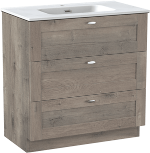 Linie Classo staand badmeubel 80 x 46 cm grijs eiken met Baro enkele wastafel in porselein mat wit