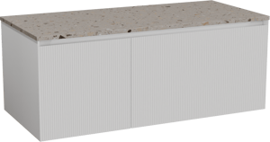 Balmani Fila zwevend badkamermeubel 120 x 55 cm mat wit met Stretto enkel of dubbel tablet in terrazzo greige terrazzo, Verticale symmetrische rechte ribbel