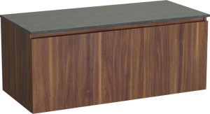 Balmani Sfera by Lucida meuble salle de bains suspendu 120 x 55 cm noyer américain avec Stretto tablette simple en granit noir