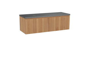 Balmani Idra hängendes Möbelstück Set: 150 x 55 cm, Teak, mit Rock Doppel Waschtischplatte, Schwarzes Granit