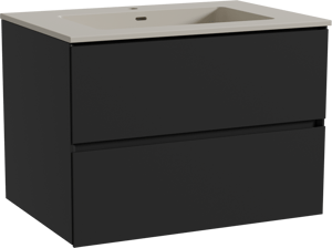 Storke Edge hängendes Möbelstück Set: 75 x 52 cm, Schwarz matt, mit Diva Einzelwaschtisch, Top Solid Seidengrau