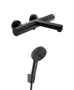 Blaufoss Apollo Badewannenarmatur: Wandmontage, Schwarz matt, inkl. Handbrauseset