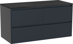 Storke Seda zwevend badkamermeubel 120 x 52 cm nachtblauw met Panton enkel of dubbel tablet in gepoedercoate mdf mat zwart