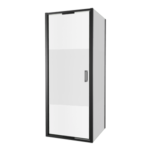 Luca Varess Vidor In Eckdusche: Drehtür und fixierte, Seitenwand, 80 x 80 cm, Klarglas mit mattiertem Streifen, mattschwarzes Profil