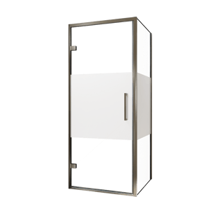 Balmani Senses Design douchehoek met linkse draaideur en vaste zijwand, 90 x 90 cm, Helder glas met matte strook, Brushed GunMetal profielen, met coating