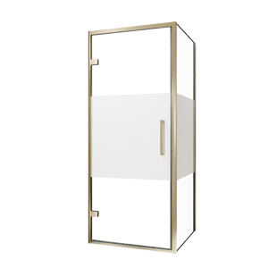 Balmani Senses Design douchehoek met linkse draaideur en vaste zijwand, 90 x 90 cm, Helder glas met matte strook, Brushed Champagne Gold profielen, met coating
