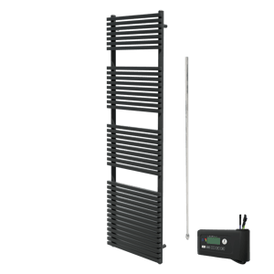 Vipera Vesuvio Einzel Handtuchheizkörper 50 x 180 cm Elektrische Heizung schwarz matt Seiten- und Mittelanschluss 982W, inkl. Widerstand