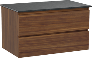 Balmani Lucida zwevend badmeubel 90 x 55 cm amerikaans notenhout met Stretto enkel wastafelblad in zwart graniet