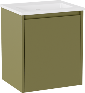 Storke Seda hängendes Möbelstück Set: 45 x 35 cm, Olivgün, mit Diva Einzelwaschtisch, Marmorkomposit Weiß glänzend