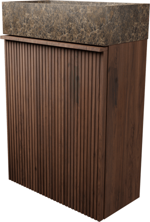 Balmani Forma hängendes Badmöbel Set (Gäste WC): 42 x 21 cm, amerikanischer Nussbaum, Dama Waschtisch, Dark Emperador Marmor