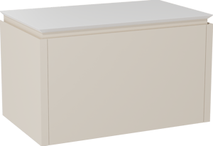 Balmani Eclips hängendes Möbelstück Set: 90 x 55 cm, Sandbeige, mit Eclips Einzel Waschtischplatte Solid Surface Weiβ matt