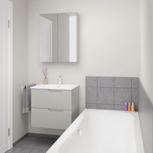 Linie Ribbo meuble salle de bains avec plan vasque Baro et armoir de toilette