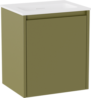 Storke Seda hängendes Möbelstück Set: 45 x 35 cm, Olivgün, mit Mata Einzelwaschtisch, Solid Surface Weiß matt