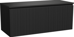 Storke Ribs zwevend badkamermeubel 120 x 52 cm zwarte eik met Panton enkel of dubbel tablet in gepoedercoate mdf mat zwart, Verticale asymmetrische rechte ribbel