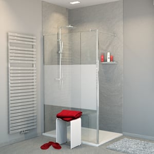 Balmani Move Walk-In Dusche: Bewegliche Seitenwand, 140 x 200 cm, Klarglas mit satiniertem Streifen, Chromprofil