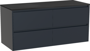 Storke Seda zwevend badkamermeubel 130 x 52 cm nachtblauw met Panton enkel of dubbel tablet in gepoedercoate mdf mat zwart