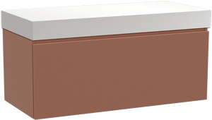 Balmani Sfera by Lucida hängendes Möbelstück Set: 120 x 55 cm, Cotto, mit Dominus Einzel- oder Doppel Waschtischplatte, Solid Surface Weiß matt