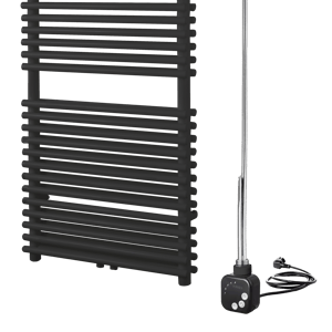 Vipera Alegria dubbele handdoekradiator 60 x 180 cm elektrische verwarming mat zwart zij- en middenaansluiting 1500W, weerstand inbegrepen