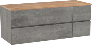 Storke Edge zwevend badkamermeubel 140 x 52 cm beton donkergrijs met Panton enkel of dubbel tablet in melamine ruwe eik
