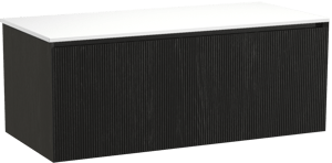 Balmani Fila by Mitra meuble salle de bains suspendu 120 x 55 cm chêne noir avec Stretto tablette simple ou double en solid surface blanc mat, Nervure droite symétrique verticale