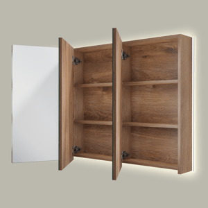 Linie Montro Spiegelschrank, 120 x 75 cm, braune Eiche, mit Spiegelbeleuchtung