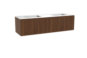 Balmani Sfera hängendes Möbelstück Set: 180 x 55 cm, Amerikanischer Nussbaum, mit Tablo Stretto Doppelwaschtisch, Solid Surface Weiß matt