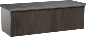 Balmani Forma hängendes Möbelstück Set: 150 x 55 cm, Geräucherte Eiche, mit Rock Doppel Waschtischplatte, Granit, Schwarzes Granit, Vertikale symmetrische gerade Rippe