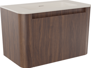 Storke Soft hängendes Möbelstück Set: 80 x 46 cm, Nussbaum, mit Mata Soft Einzelwaschtisch Solid Surface Beige Granit, Vertikale symmetrische gerade Rippe