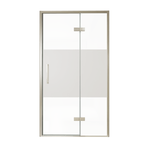 Balmani Senses Design Dusche Drehtür, Rechts, 120 cm x 210 cm, Klarglas mit mattiertem Streifen, Profil Brushed CoolMetal