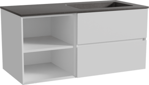 Storke Edge hängendes Möbelstück Set: 110 x 52 cm, Weiß matt, mit Scuro Waschtisch rechts, Quarz Schwarz matt