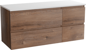 Linie Lado meuble salle de bains suspendu 120 x 46 cm chêne brun avec Lado tablette double en marbre composite blanc mat