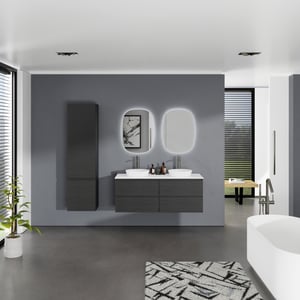 Balmani Lucida Badmöbel Set mit Stretto Waschtischplatte für Aufsatzwaschbecken