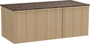 Balmani Forma meuble salle de bains suspendu 120 x 55 cm chêne naturel avec Stretto tablette simple ou double en marbre dark emperador, Nervure circulaire asymétrique verticale