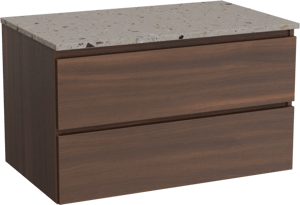 Balmani Lucida meuble salle de bains suspendu 90 x 55 cm noyer américain avec Stretto tablette simple en terrazzo greige terrazzo