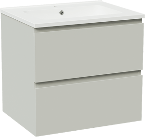 Linie Lado zwevend badmeubel 60 x 46 cm greige met Vano enkele wastafel in composietmarmer mat wit