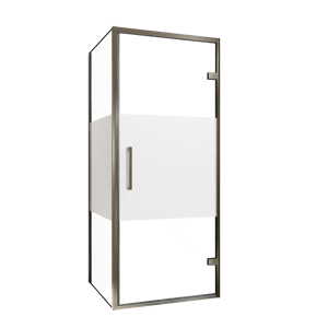 Balmani Senses Design douchecabine met rechtse draaideur en vaste zijwand, 90 x 100 cm, Helder glas met matte strook, Brushed GunMetal profielen