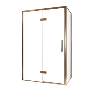 Balmani Senses Design douchehoek met linkse draaideur en vaste zijwand, 120 x 90 cm, Helder glas, Brushed Rosegold profielen, met coating