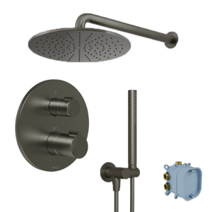 Blaufoss Smartbox Round Duschsystem: Unterputz, inkl. Thermostat-Duscharmatur, Brushed Gunmetal
