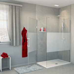 Balmani Modular inloopdouche met linkse deur 120 x 200 cm helder glas met matte strook glanzend chroom profiel