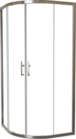 Linie Cadiz douchehoek met hoekinstap met dubbel schuifdeur kwartrond 90 x 90 cm helder glas geborsteld chroom profiel