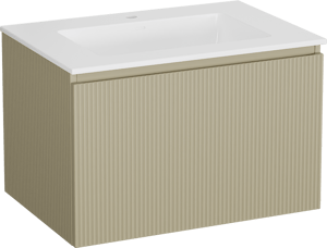 Storke Ribs meuble salle de bains suspendu 75 x 52 cm soie grise avec Bilia plan simple en marbre composite blanc brillant, Nervure droite symétrique verticale