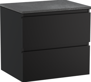 Linie Lado meuble salle de bains suspendu 60 x 46 cm noir mat avec Lado tablette simple en mélaminé ardoise gris