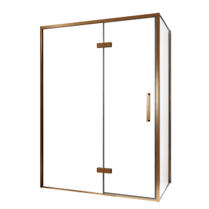 Balmani Senses Design Eckdusche: Drehtür (Links) mit fixierte Seitenwand, 140 x 90 cm, Klarglas, Profil Brushed Rosegold, inklusive Coating