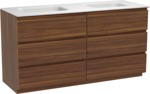 Balmani Lucida meuble salle de bains à poser 150 x 55 cm noyer américain avec Tablo Arcato double vasque en solid surface blanc mat