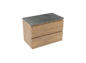 Linie Lado meuble salle de bains suspendu 80 x 46 cm chêne naturel avec Lado tablette simple en mélaminé ardoise gris