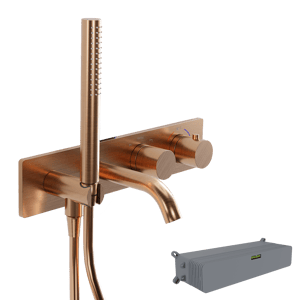 Blaufoss Round robinet baignoire thermostatique encastré avec douchette Brushed Rosegold incl élément intégré