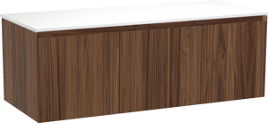 Balmani Idra zwevend badmeubel 135 x 55 cm notenhout met Stretto enkel of dubbel wastafelblad in solid surface mat wit