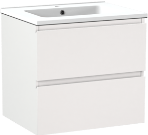 Linie Lado meuble salle de bains suspendu 60 x 46 cm blanc mat avec Vano plan simple en marbre composite blanc mat