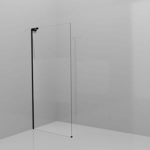 Balmani Modular inloopdouche: 100 x 200 cm, Helder glas met matte strook met coating, Mat zwarte profielen met L-Shape